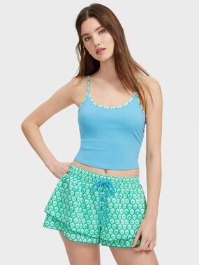 Roberta Roller Rabbit Green Printed Athletic Shorts with Blue Drawstring